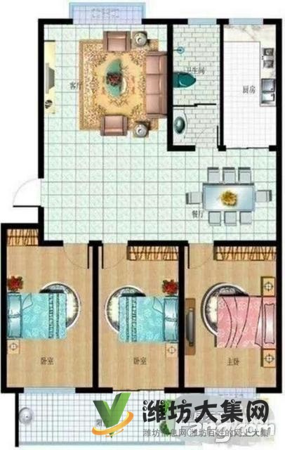 櫻園西區(qū)多層三樓104平米三室朝陽新裝修無稅