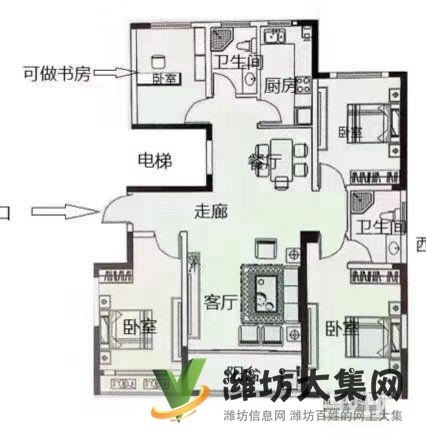 濰縣中路旁 漲湎河旁 H戶型 采光好 南北通透 衛(wèi)