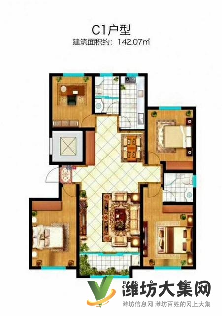 濰城區(qū)政府近 凡爾賽麗都 朝陽大客廳 68萬一套